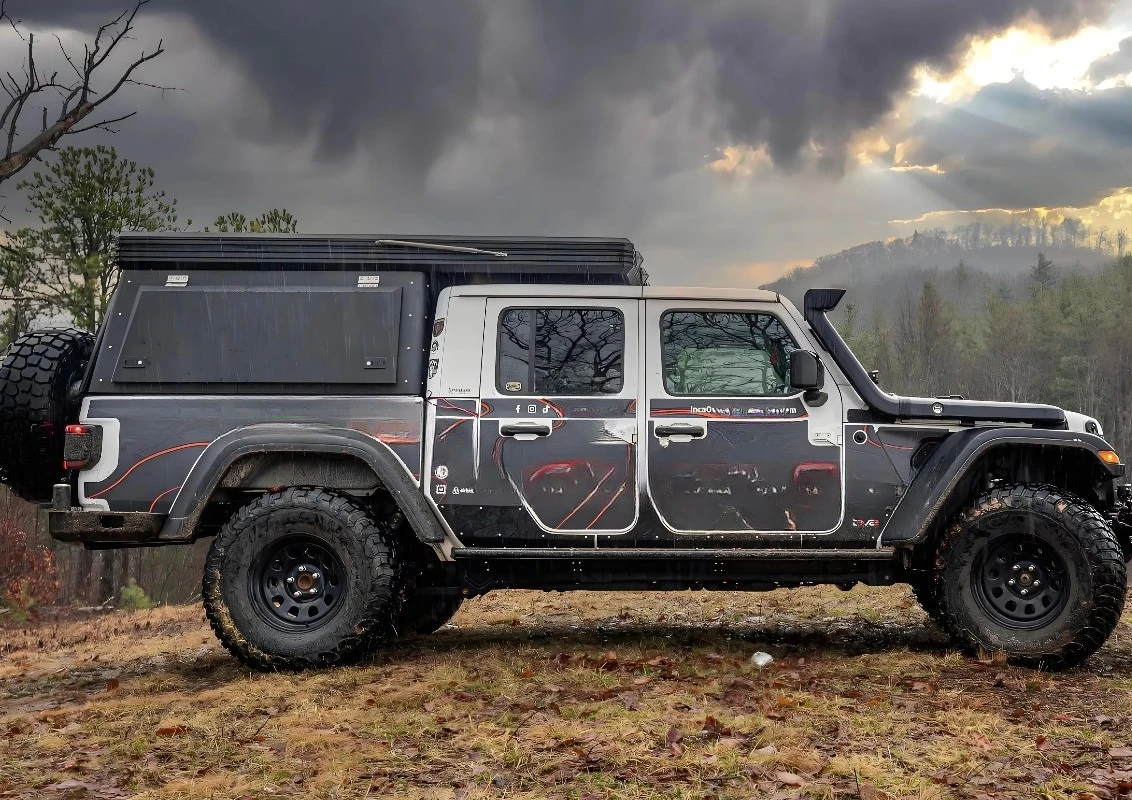 High Quality Pickup Truck Bed Camper Canopy Shell Roof Top Tent Double Cab Black 4X4 Accessories Pickup Tent