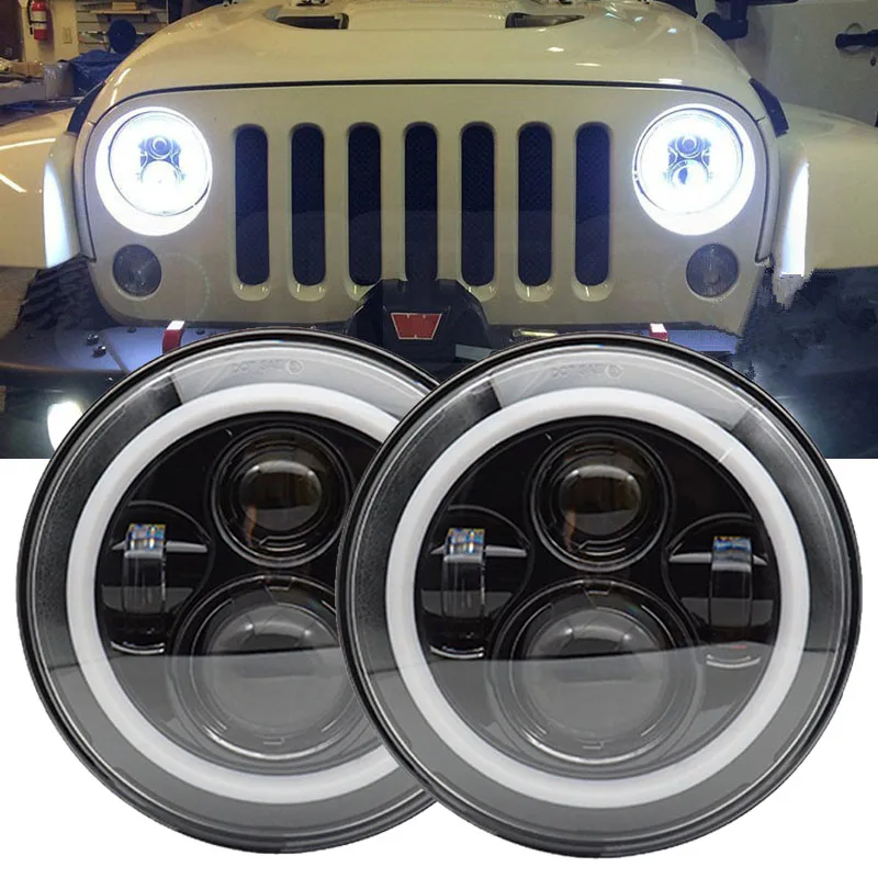 2pcs 12V Led 7Inch Halo Headlight For Lada Niva 4X4 Uaz Car Accessories 7 Inch Headlamp For Jeep Wrangler JK TJ Hummer H1 H2