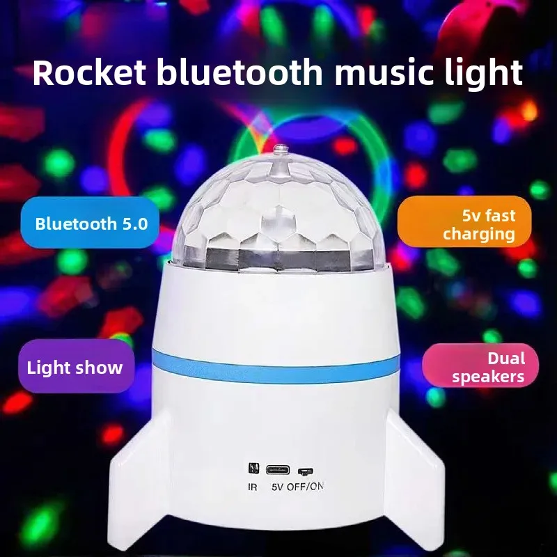 

Rocket Bluetooth Speaker Lamp, 7-Color LED Stage Light with USB, DJ Flash Party Light for Home Bedroom KTV Bar