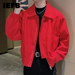 IEFB Simple Men's Jackets Turn-down Collar Zipper Casual Coats Autumn Trendy Solid Color Loose Tops New Stylish Menswear 9C7663