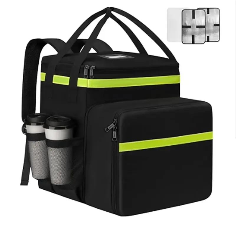 

B-Est Food Delivery Backpack With Reflective Strip, 7 Cup Holders, Expandable Bag For Carrying For Hot/Cold Food