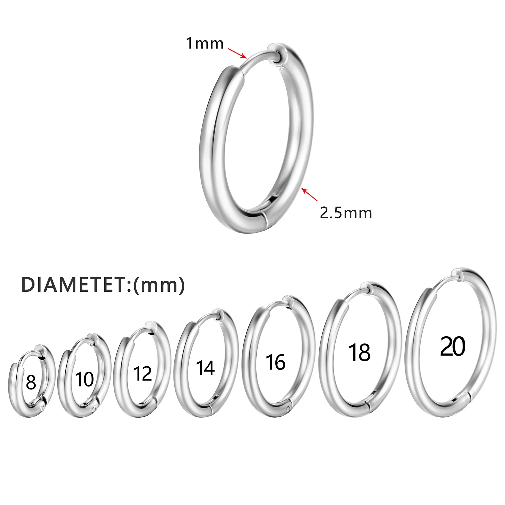 10pcs Glossy Hoop Earrings Gold Black Stainless Steel Tiny Cartilage Earrings Trendy Piercing Small Huggie Female Hoops for Men