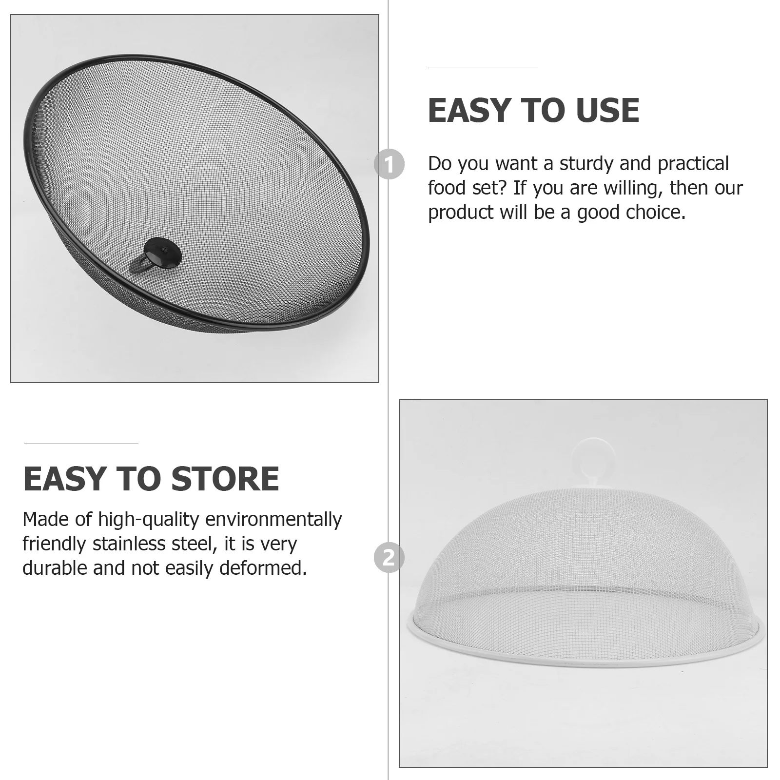 

2pcs Stainless Food Cover Household Dish Covers With Handle For Kitchen Tableware Protection Storage Friendly Sturdy Design