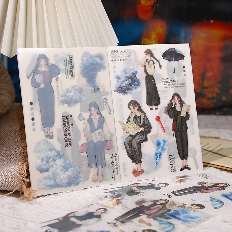 Journal GO 20sheets Cute Weather Girl Sticker Book for Collage Junk Journal Scrapbooking DIY Album Planner Card Decor Decals