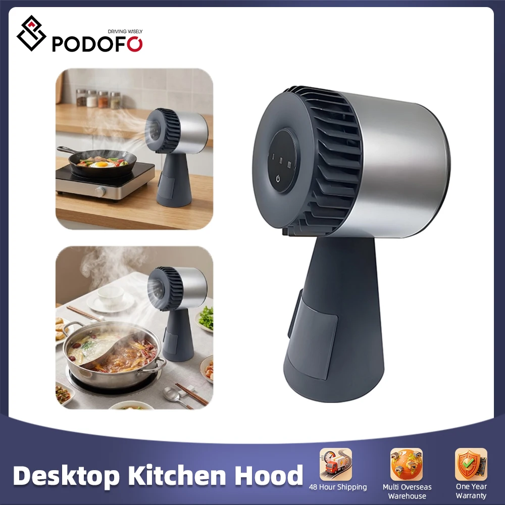 Podofo Mini Campana Extractora Portátil Purificadora de Aire para Cocina con 3 Velocidades para Asar, Freír, Cocinar en Olla Caliente y Cocinar en Encimera