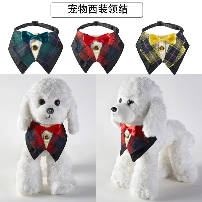 

10pcs Adjustable Neck Band Bib with Bow Tie New English Style Pet Suit for Cats and Dogs Wholesale Pet Apparel Accessories