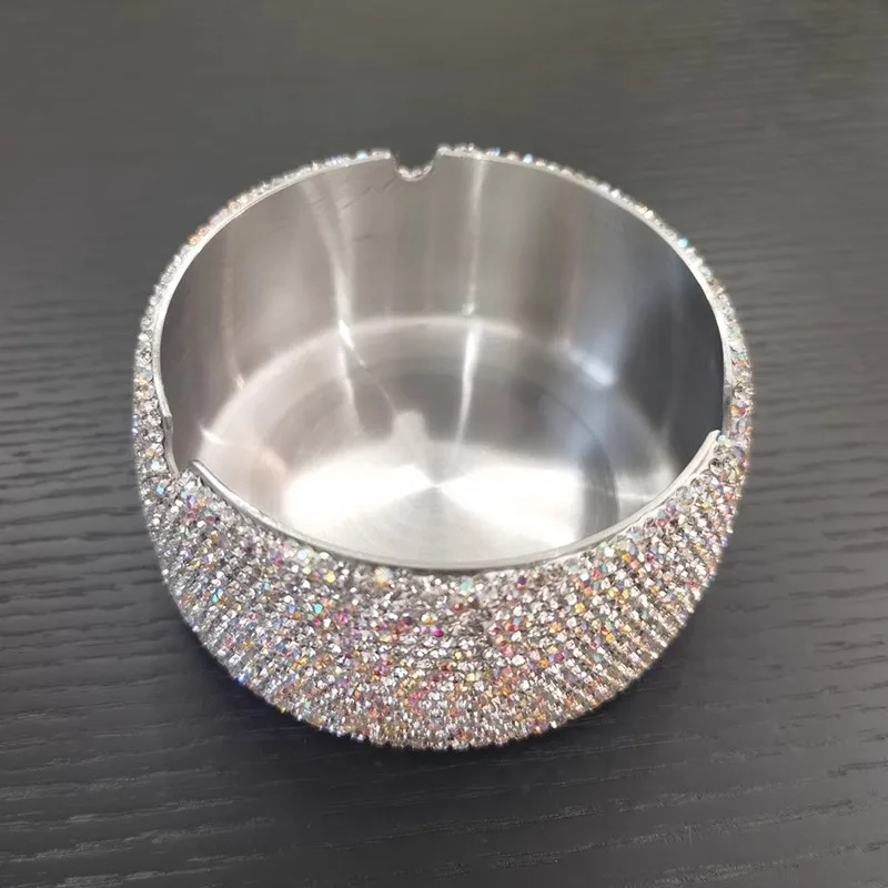 11*11*5cm Customized Handmade DIY Bling Sparkle Stunning Home Luxury Living Room Decorate Stainless Steel Ashtray