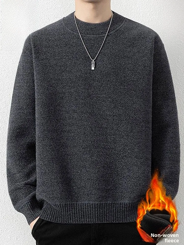 

Men's round Ne Sweater Winter New Casual Knitted One-Piece Thiened Cotton Polyester Blend Long Sve T-irt