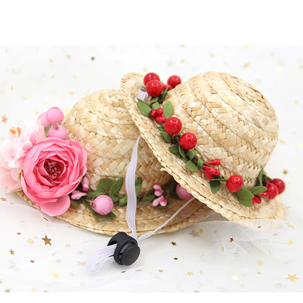 

Premium Straw Woven Pet Headdress Flower Decor Soft Comfortable Hat For Dog Cat Photo Session