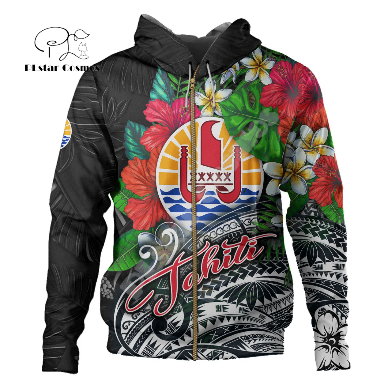 Custom Name French Polynesia Tahiti Country Flag Tribal Hibiscus Tattoo Retro 3DPrint Pullover Harajuku Casual Hoodies Jacket V9