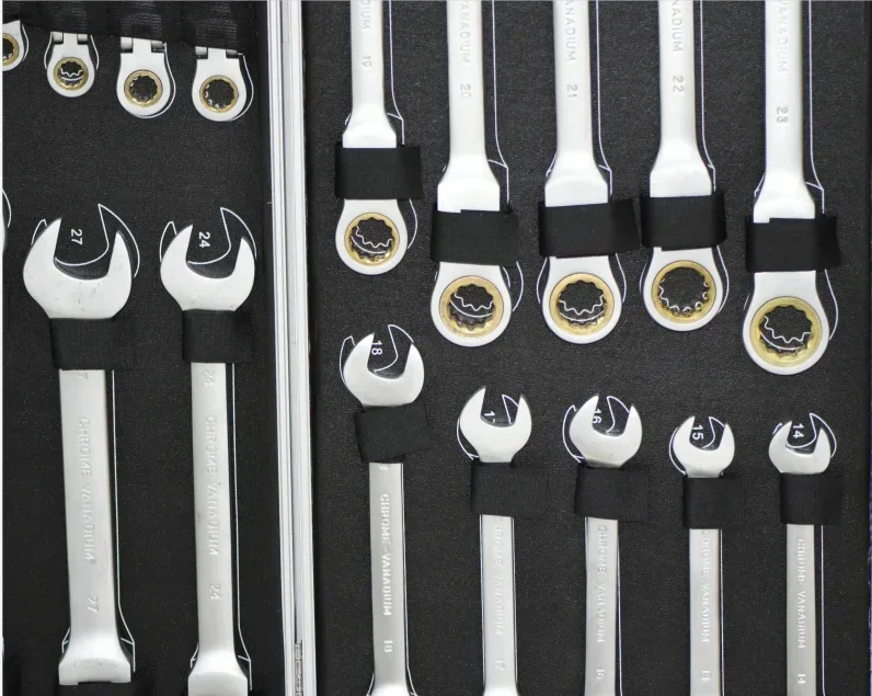 22PCS 6-32MM High Quality Handle Tools Chrome Vanadium Gear Gold Ratchet Adjustable Wrench Spanner Aluminum Box Set