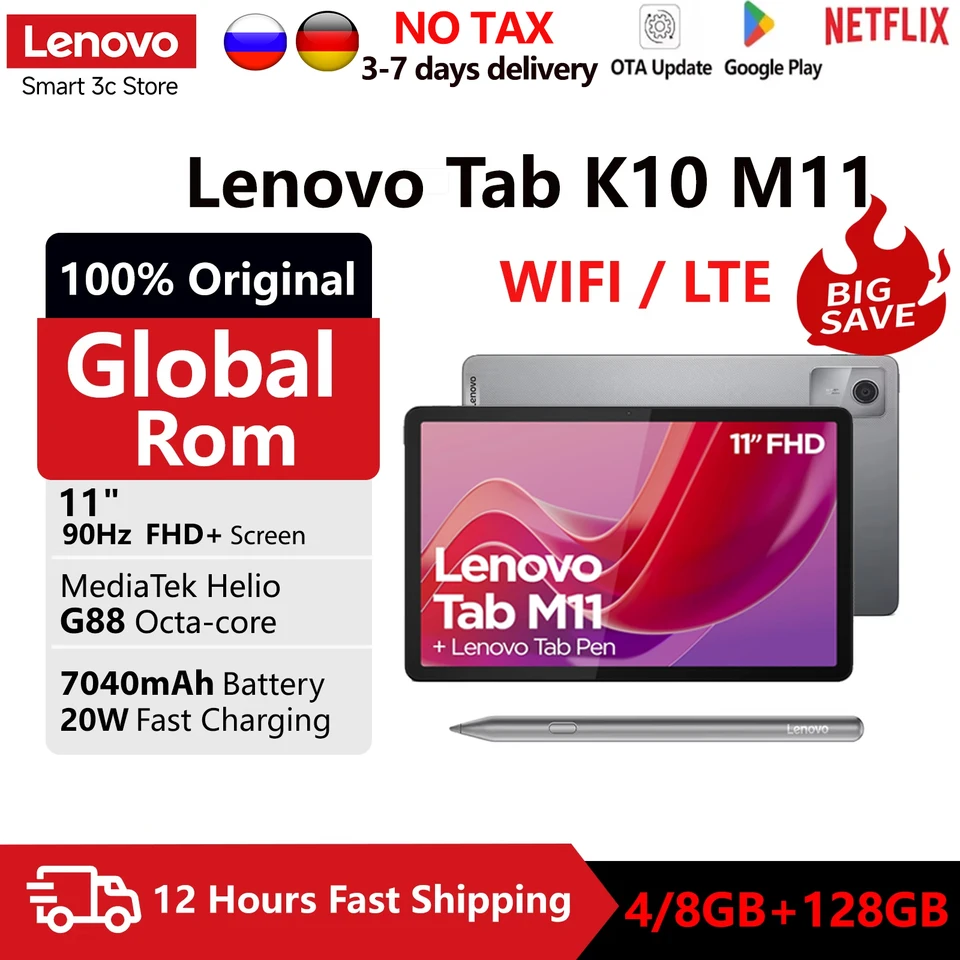 Global ROM Lenovo Tab M11 k10 11” 90Hz Display Android 13 L1
