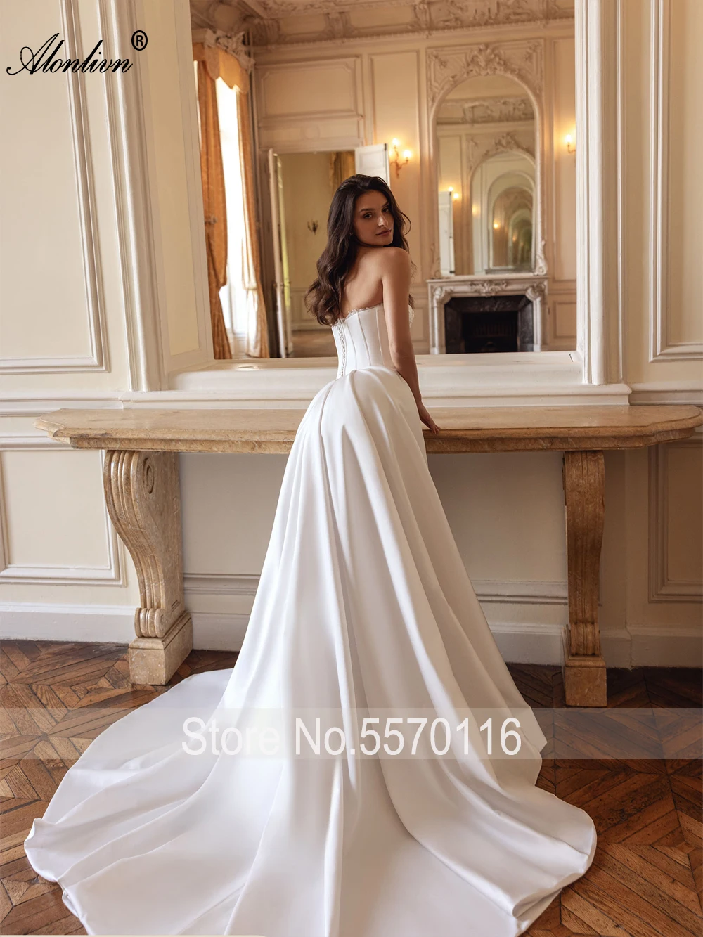 Alonlivn مخصص خمر 2 في 1 حورية البحر فساتين الزفاف الجمال مطرز اللؤلؤ يزين الدانتيل الحبيب البوق فساتين الزفاف