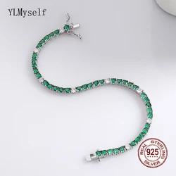 Real 925 Silver Tennis Bracelet Rhodium/Gold Plated 3MM Green Mix White Cubic Zircon 15-21 CM Chain Fine Jewelry For Women/Man