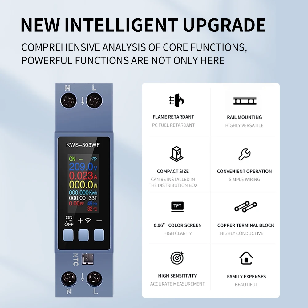 KWS-303 TFT Color Screen Eight in One Two Phase Multifunctional AC Meter (Voltage, Current, Power Meter) AC 85~290V 0~40A