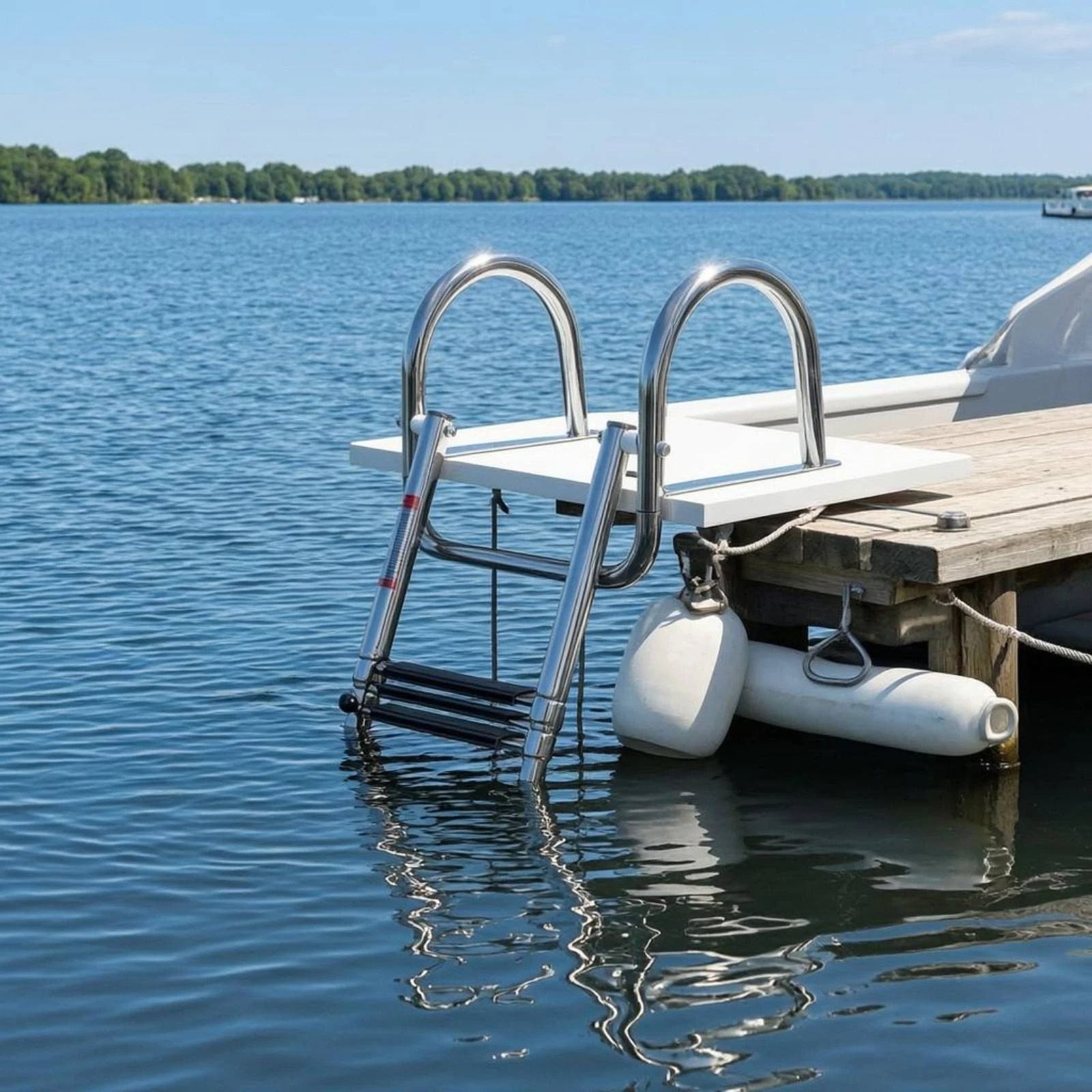 

Boat Boarding Ladder Mirror-Polished Folding Boat Ladder Marine Accessory Cylindrical Frame Corrosion Resistant