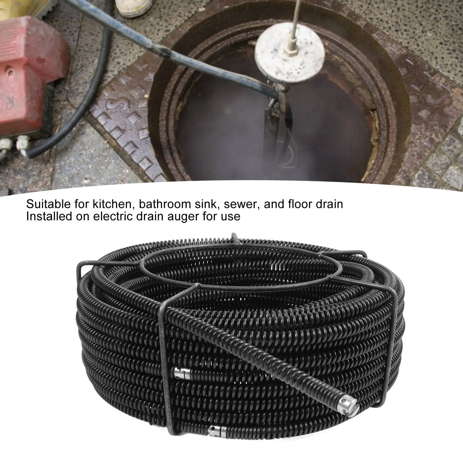 

Sewer Cleaning Cable Drain Auger Snake Pipe Dredging Spring Cleaner for Sink Shower Pipes 16mm 30 Meter