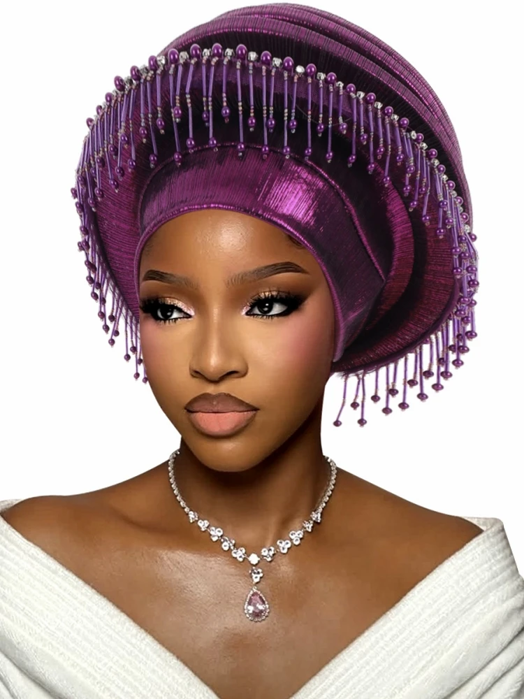 

African Lady Head Wraps Knoted Turban Cap For Women Nigeria Raw Autogele Headtie Party Headwear Wedding Auto Geles Turbante