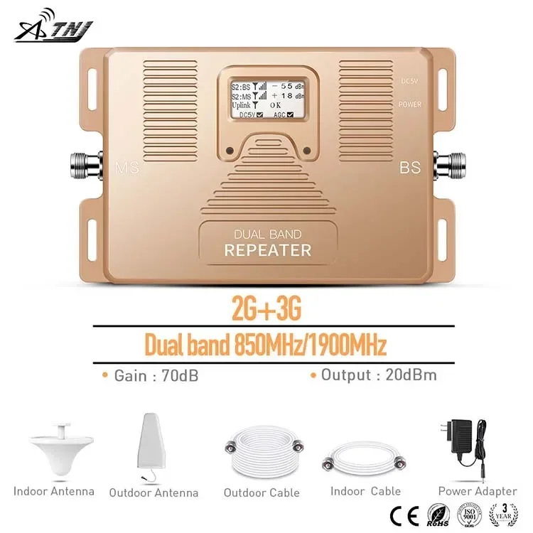 ATNJ Signal Booster Amplifier Cell WCDMA 850MHz PCS 1900MHz 2G/3G LTE Network Signal Booster