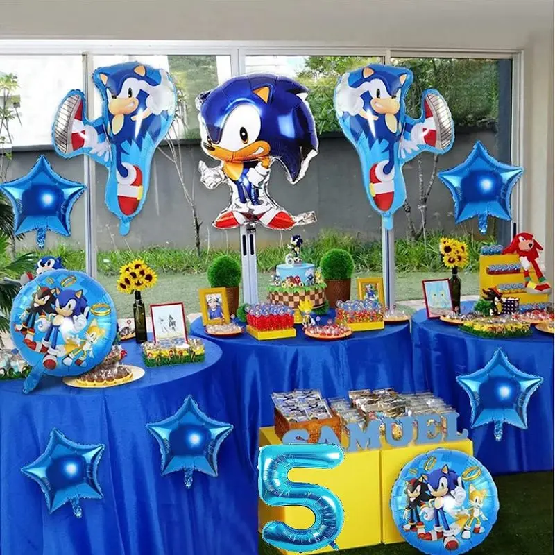 50pcs Cartoon Style Sonic Hedgehog Periphery Balloon Party Decoration Sonic Boy Game Aluminum Film Balloon Christmas Toy Gift