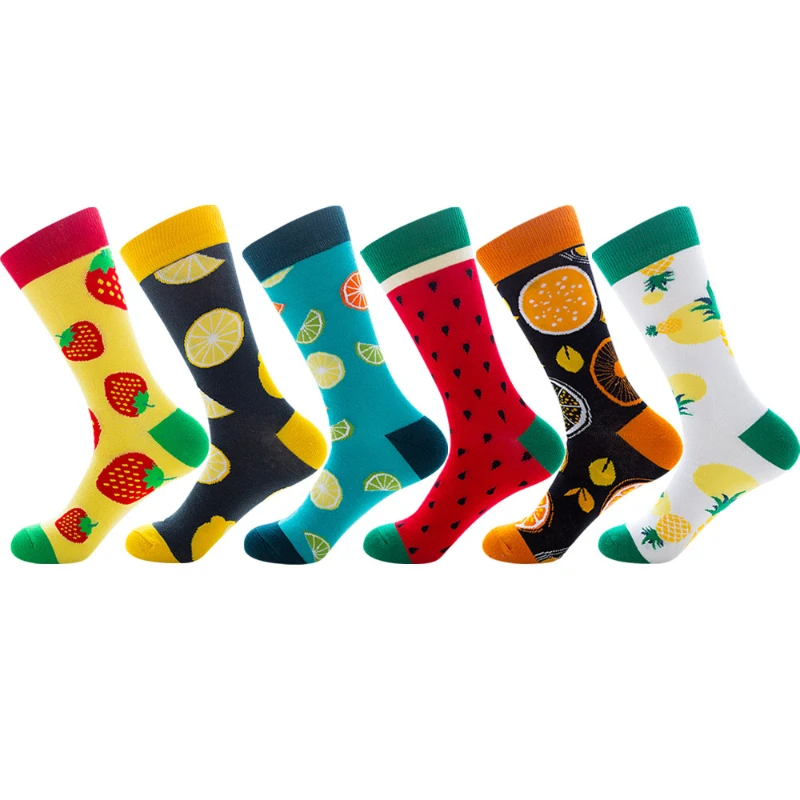 6 paare/paket glücklich lustige Socken Männer Baumwolle Cartoon Früchte Erdbeer Zitrone Orange Ananas Harajuku große Größe Crew Socken