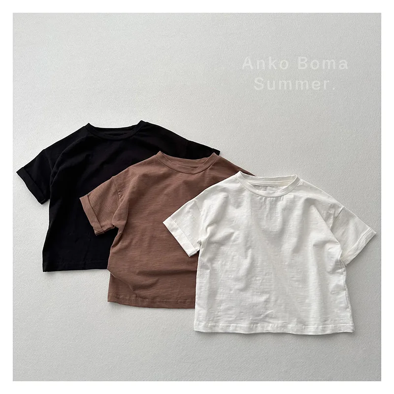 2025 Summer New Children T Shirts Solid Color Boys Thin Short Sleeve Tee Cotton Kids Girls Simple Casual Tops Baby Loose T Shirt