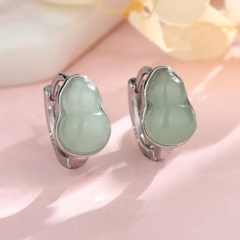 

Женские серьги-кольца Sam Panda из стерлингового серебра 925 пробы, простые ретро-серьги из нефрита Хотан, роскошные ювелирные изделия в стиле калабаш, подарок для вечеринки, дропшиппинг