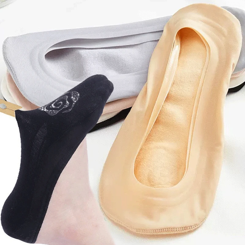 

5 Pairs Invisible Women's Ice Silk Boat Socks Summer Silicone Non-slip Shallow Mouth Thin Socks Fashion Thin Ankle No Trace Sock