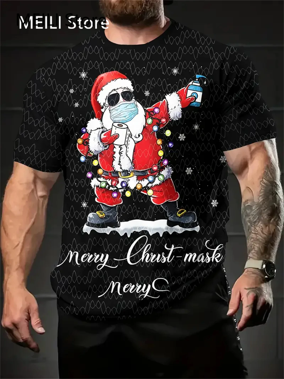 Camiseta con estampado gráfico de Papá Noel para hombre y mujer, camisetas divertidas informales de manga corta, ropa de gran tamaño, nueva moda, 2023