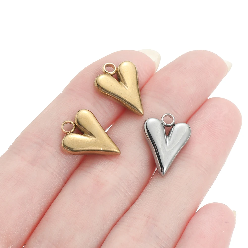 5pcs/pack Stainless Steel Love Heart Shape Charms Pendants for Handmade DIY Jewelry Necklace Earring Making Accessories