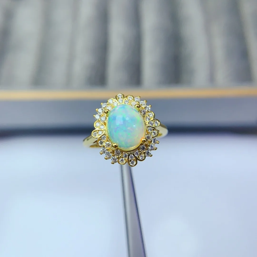 

Glamorous Luxurious Natural Opal Ring S925 Pure Silver Delicate Fashion Jewelry Brilliant Luxury Gemstone