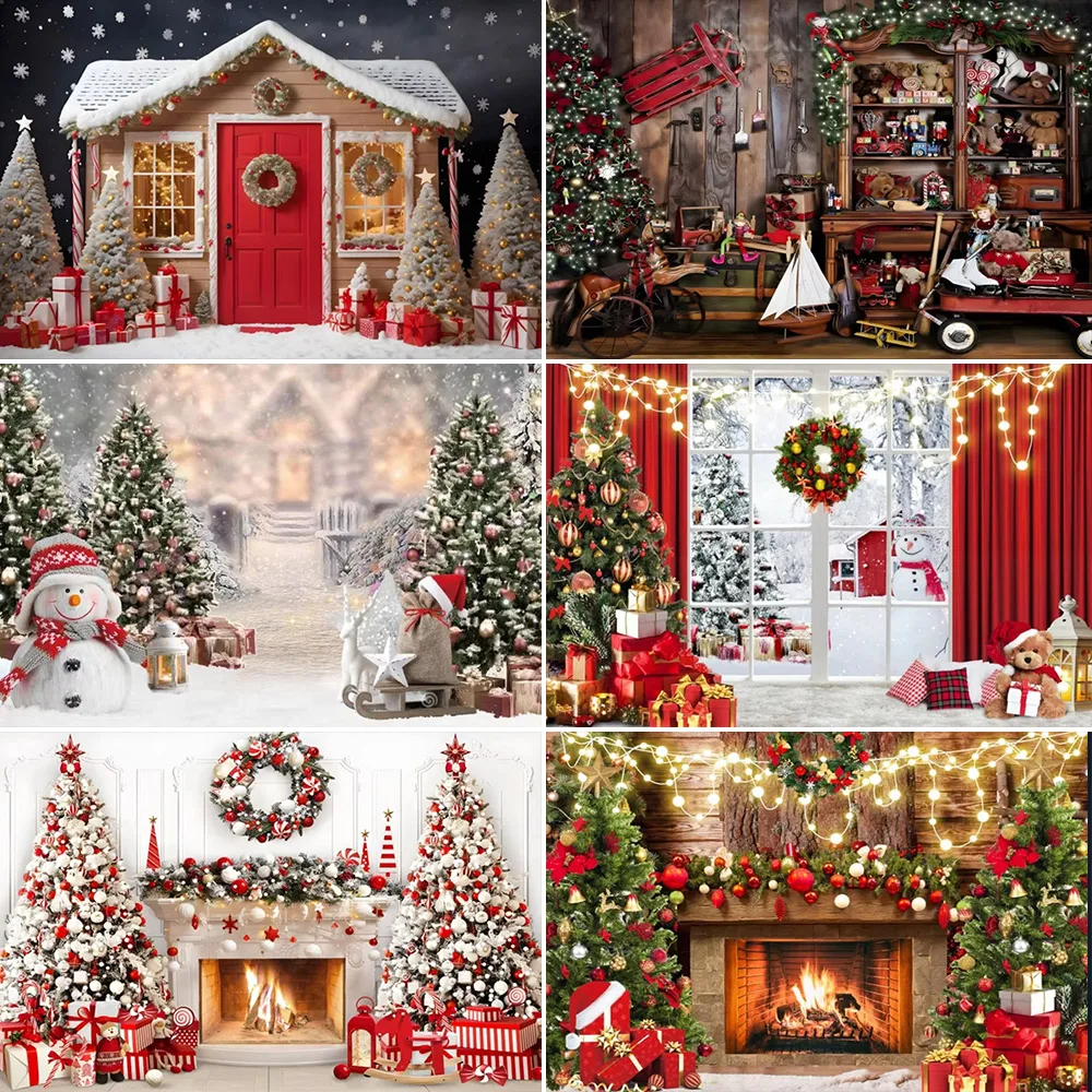 Christmas Decoration Cartoon Santa Claus Theme Photography Background Family New Year Night Party Banner Photo Booth Room Prop