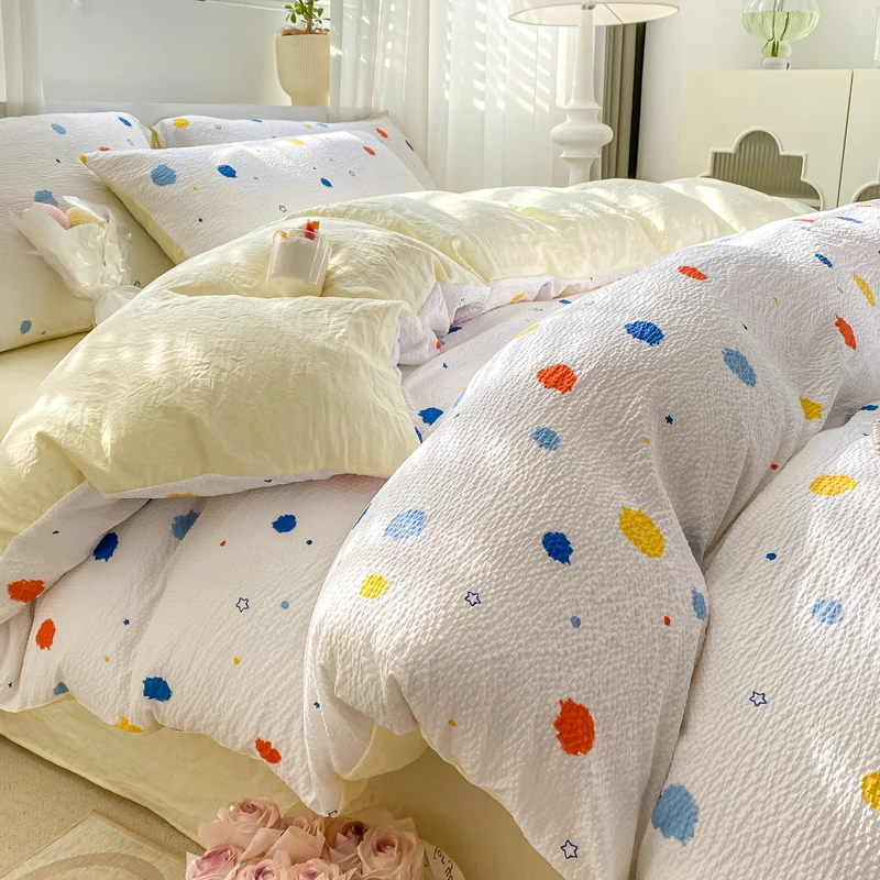 

Rainbow Colorful Dots Bedding Set Soft Flat Sheets Duvet Cover Pillowcase Single Queen Full Size Kawaii Adults Soft Bed Linens