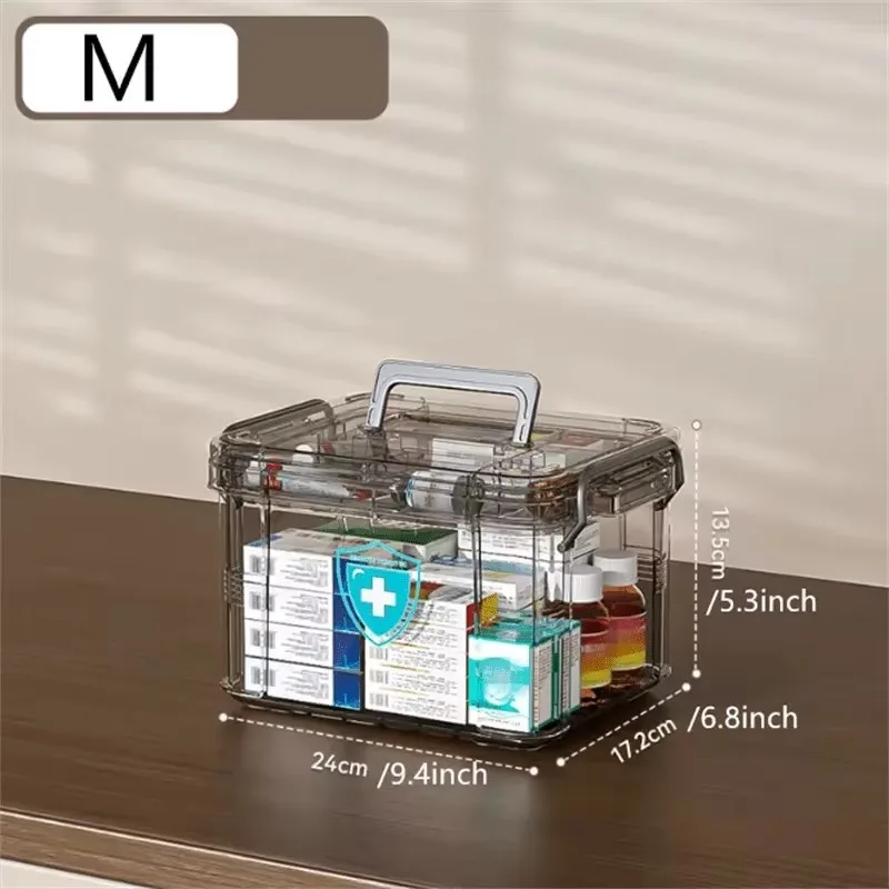 Transparent double-deck waterproof storage box with rectangular lid, durable PP plastic for emergency medications and first aid view 4