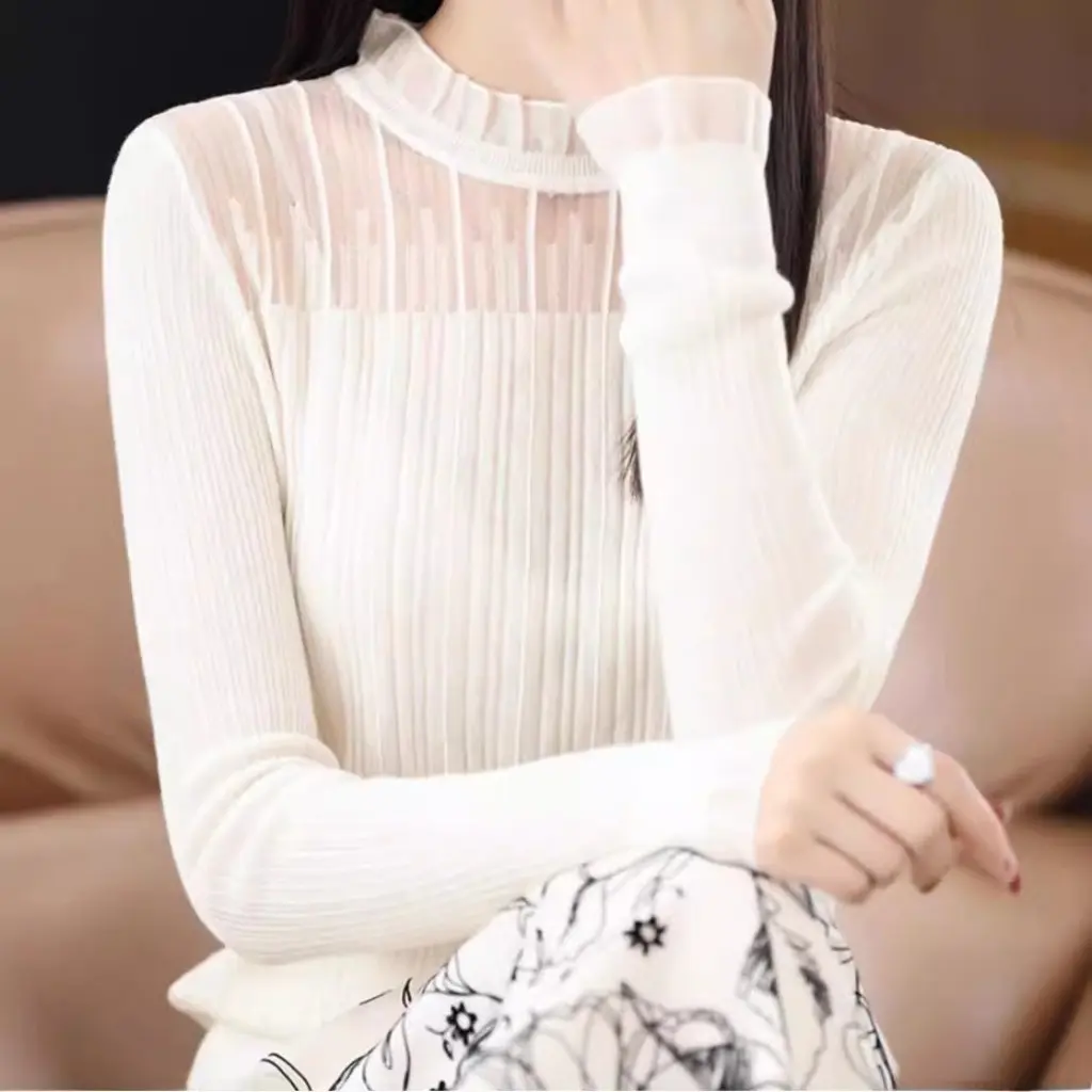 

Women's Autumn French Style Chic Western Small Top Lace Base Shirt Inner Half Turtleneck Sweater Long Sleeve Fashion