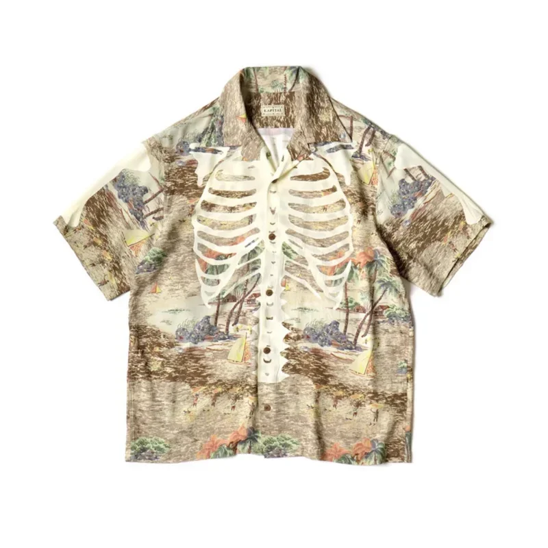 

23SS KAPITAL Hirata Kazuhiro Japanese casual bone Hawaiian print Cuban collar short-sleeved shirt