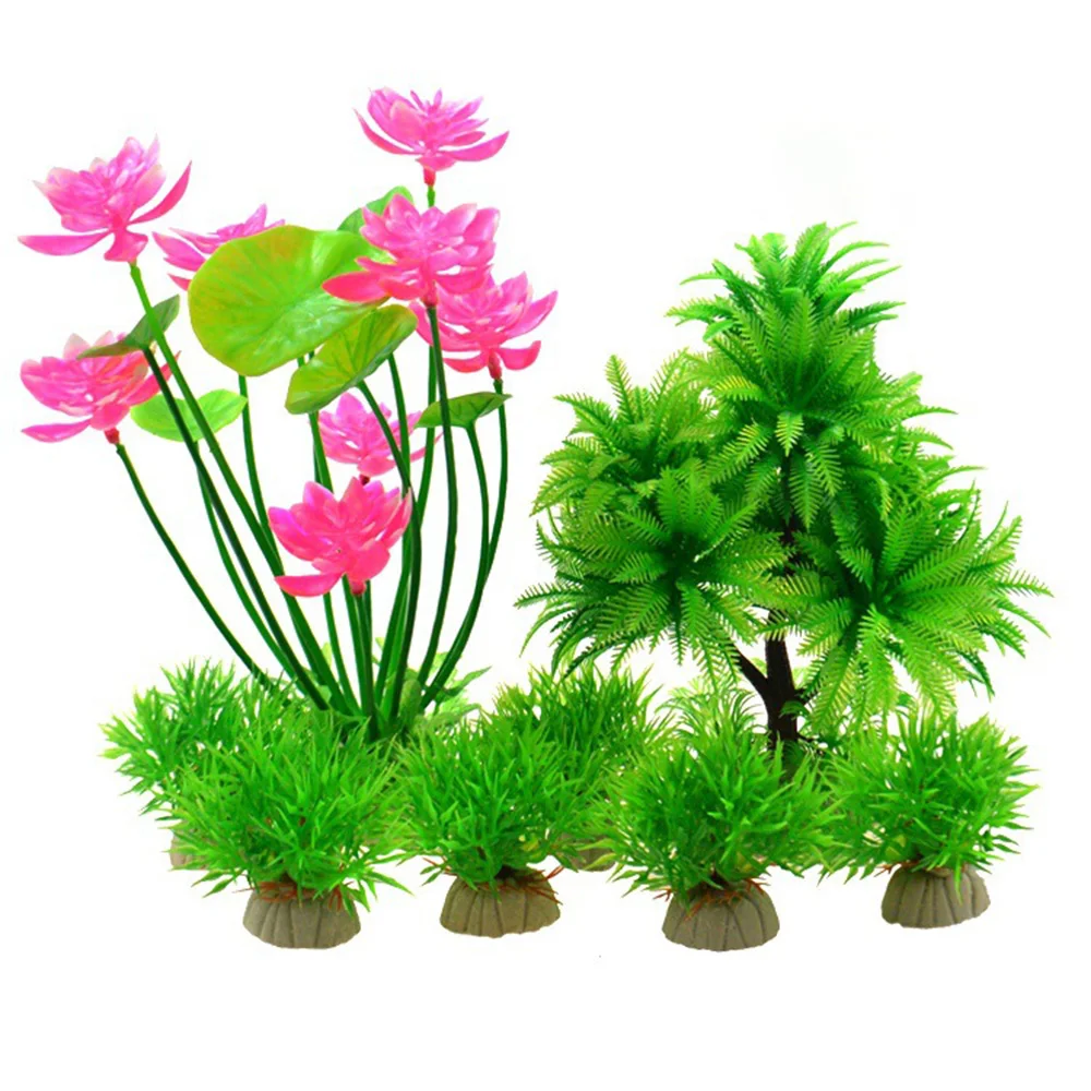 8PC Fish Tank Simulation Water Plant Landscaping Aquarium Plastic Flower Decor