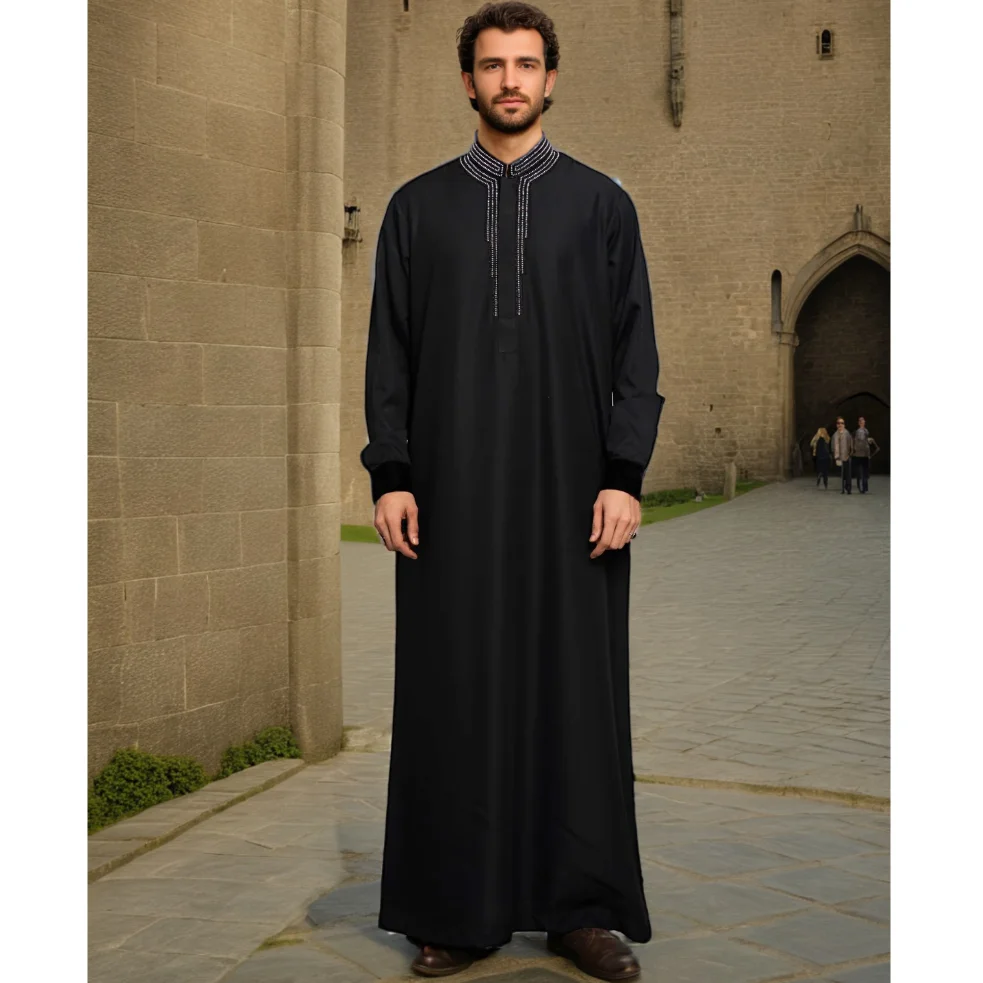 

Muslim Men's Hooded Robe Retro Ethnic Style Embroidered Luxury Casual Daily Worshiprobe Fashionable Simple