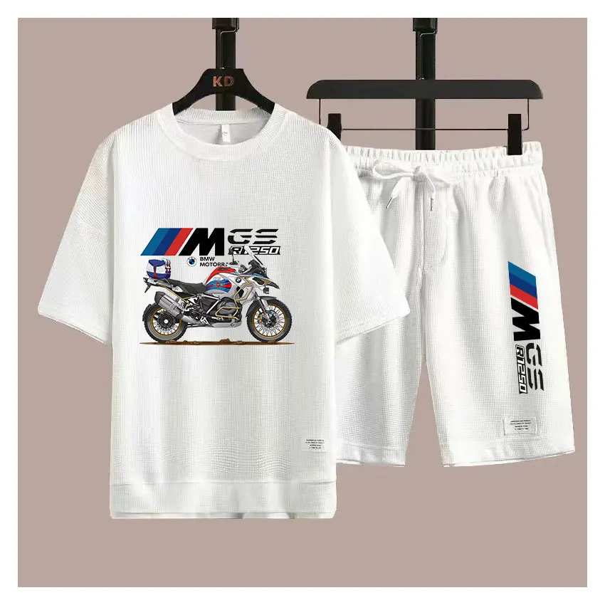 Men's T-shirt and shorts with BMW motorcycle fleet logo, men's outdoor set, 2025 summer short sleeved, new fashion