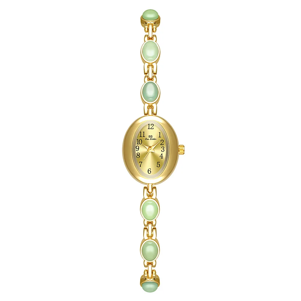 BS женские часы брендовые оригинальные новые 2025 натуральный цвет нефритовый браслет кварцевые женские наручные часы овальный маленький циферблат модные деловые часы
