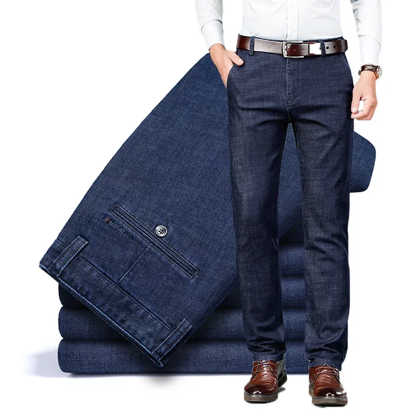 

Autumn Straight for Jeans Men's Lyocell Brand Stretch Comfortable Fashion Business Casual Trousers Male Slim Denim Pants