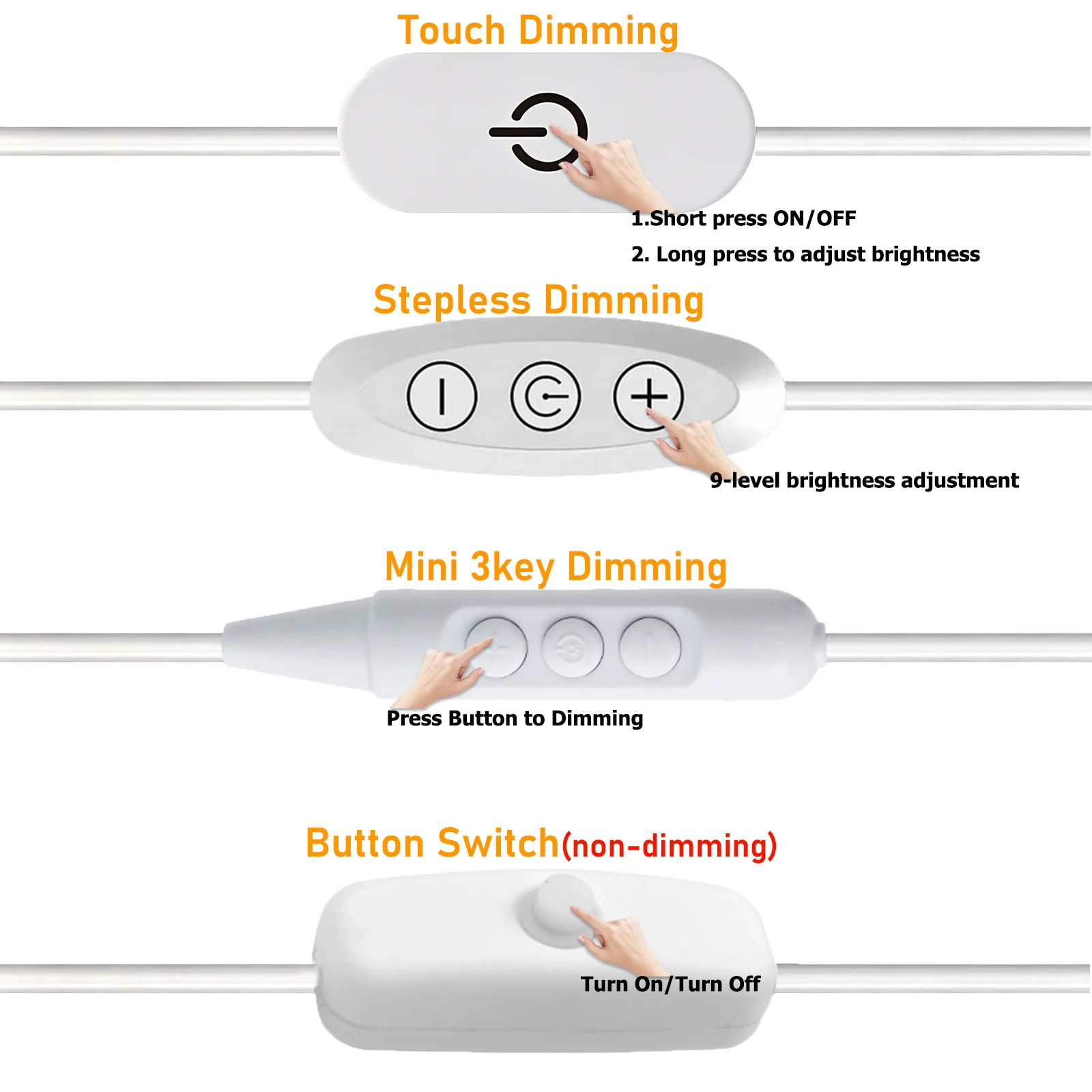 USB Dimmable LED Strip Light 5V 2835 120LEDs/M IP68 Warm White Flexible Ribbon with 1.5m ON OFF Power Cord Bedroom Kitchen Decor
