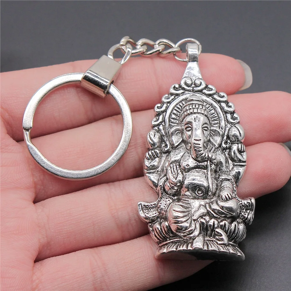 Dropshipping Men Keychain Vintage 2 Colors 62x32mm Ganesha Buddha Elephant S Pendant Souvenirs Gift