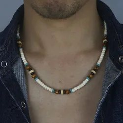 2024 6MM Vintage Bohemia Coconut Necklace for Men Handmade Tribal India Onyx Wooden Beads Necklace Men Jewelry Wholesale