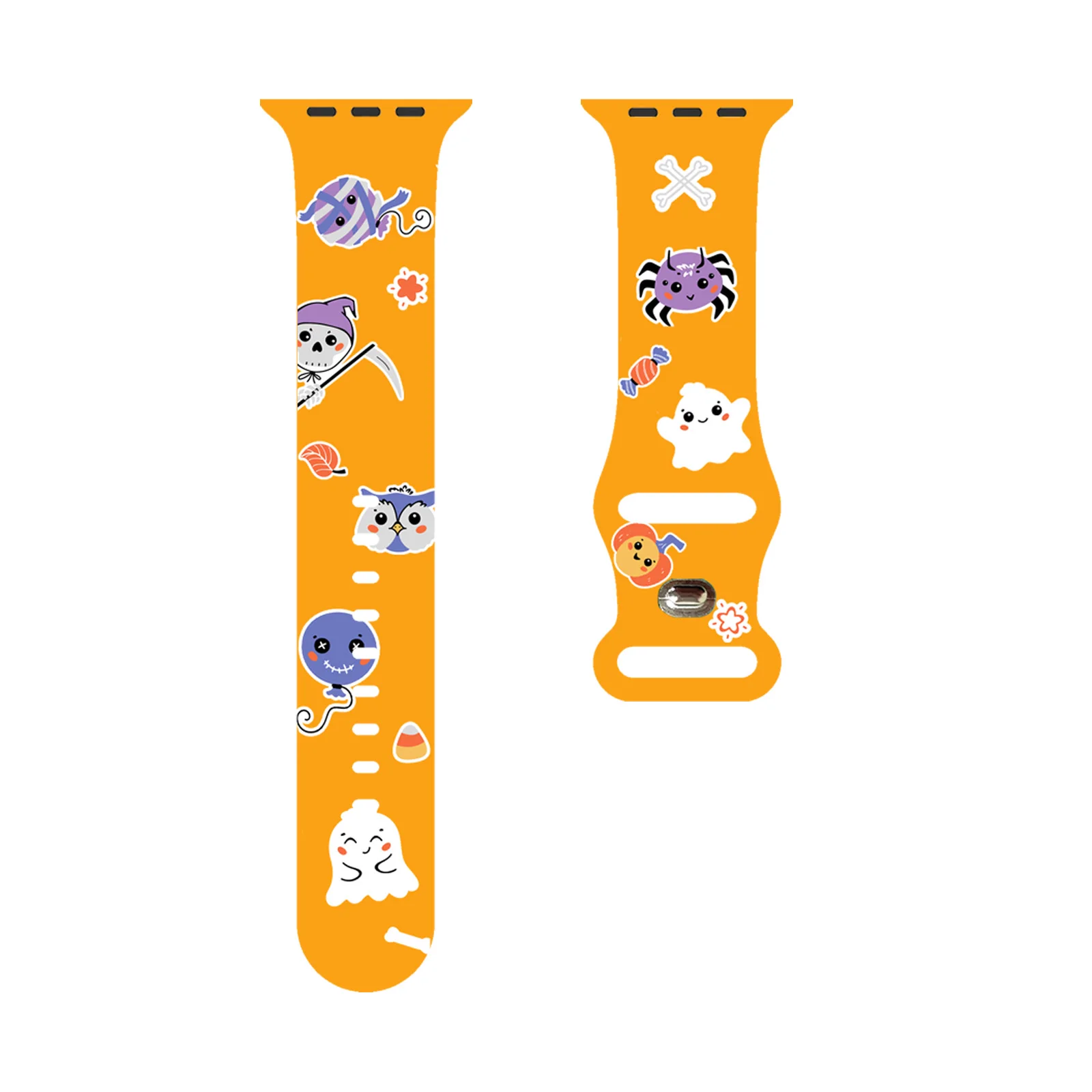 

Mysterious Ghosts Printed Silicone Band for Apple Watch 11 10 9 8, Halloween Series Strap for iWatch 46/44/42/41mm Watchband