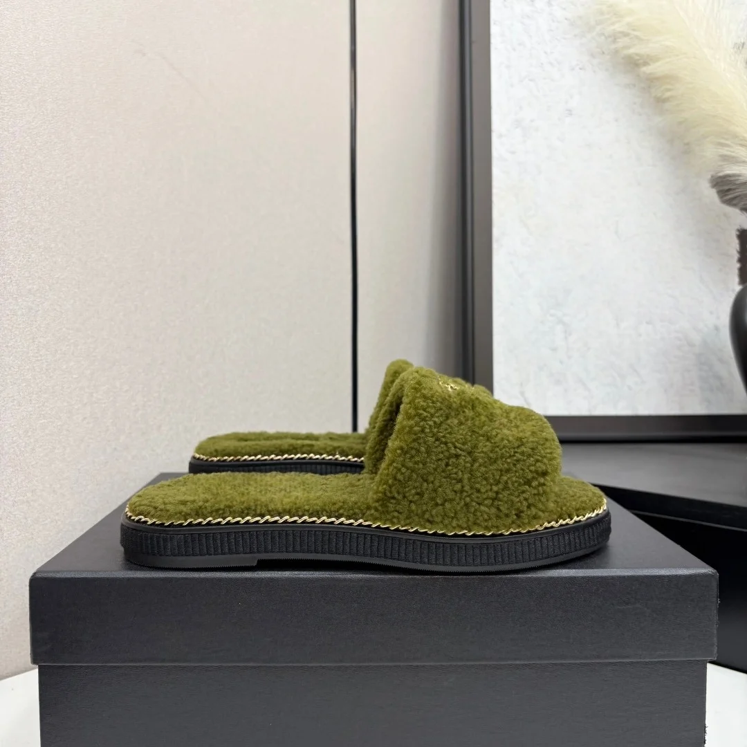 Zapatillas de mujer de invierno de marcas de lujo con punta abierta, pantuflas de casa esponjosas de Color sólido, nuevos zapatos de algodón antideslizantes para interiores y exteriores