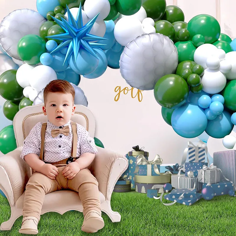 

2 Sets New Golf Theme Blue Green Foil Balloon Set Garland Arch For Sports Day Graduation Party Decoration