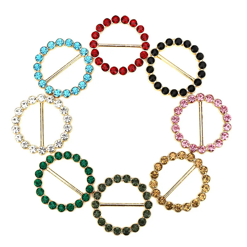 2023 New Fashion Women Colorful Zircon Circle Clothes Corner Brooch Clip Multifunction Scarf T-shirt Rhinestone Corner Buckle