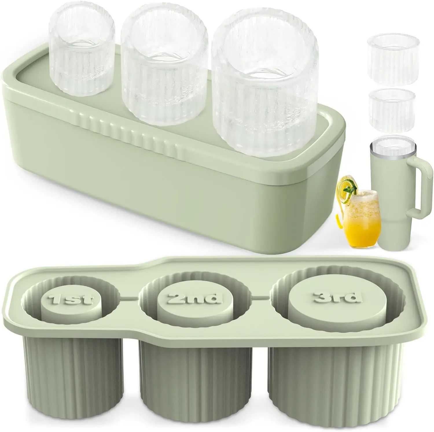 

Ice Cube Tray Silicone with Lid Mold for Stanley Cup Silicone Cylinder Ice Cube Maker Mold with Lid For 20oz 30oz 40oz