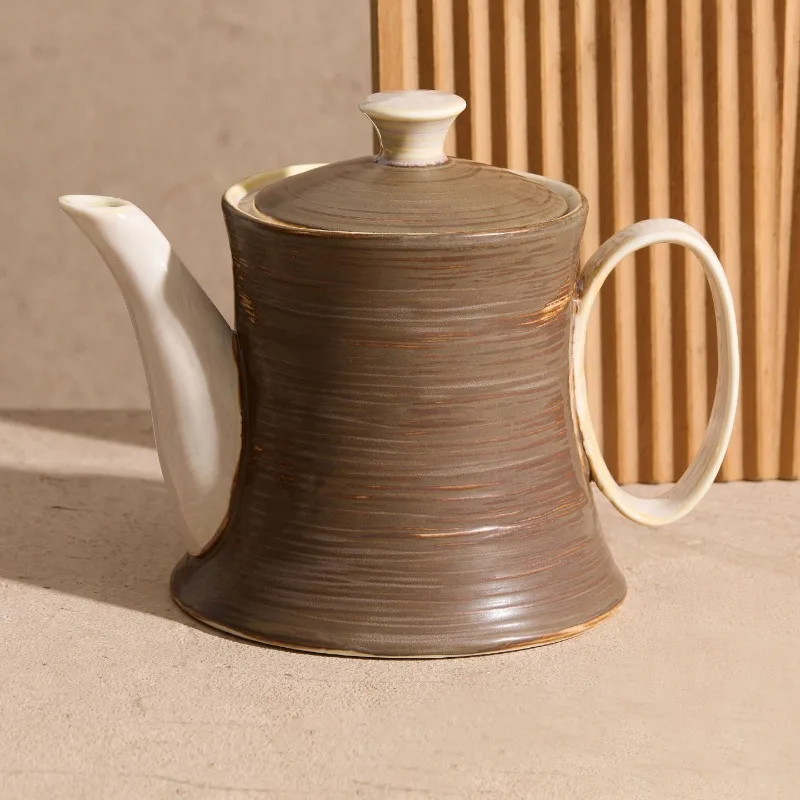 Hand Pull Texture Teapot High End Lidded Ceramic Tea Maker Stylish Coffee Pot Large Capacity Water Kettle Desktop Home Use